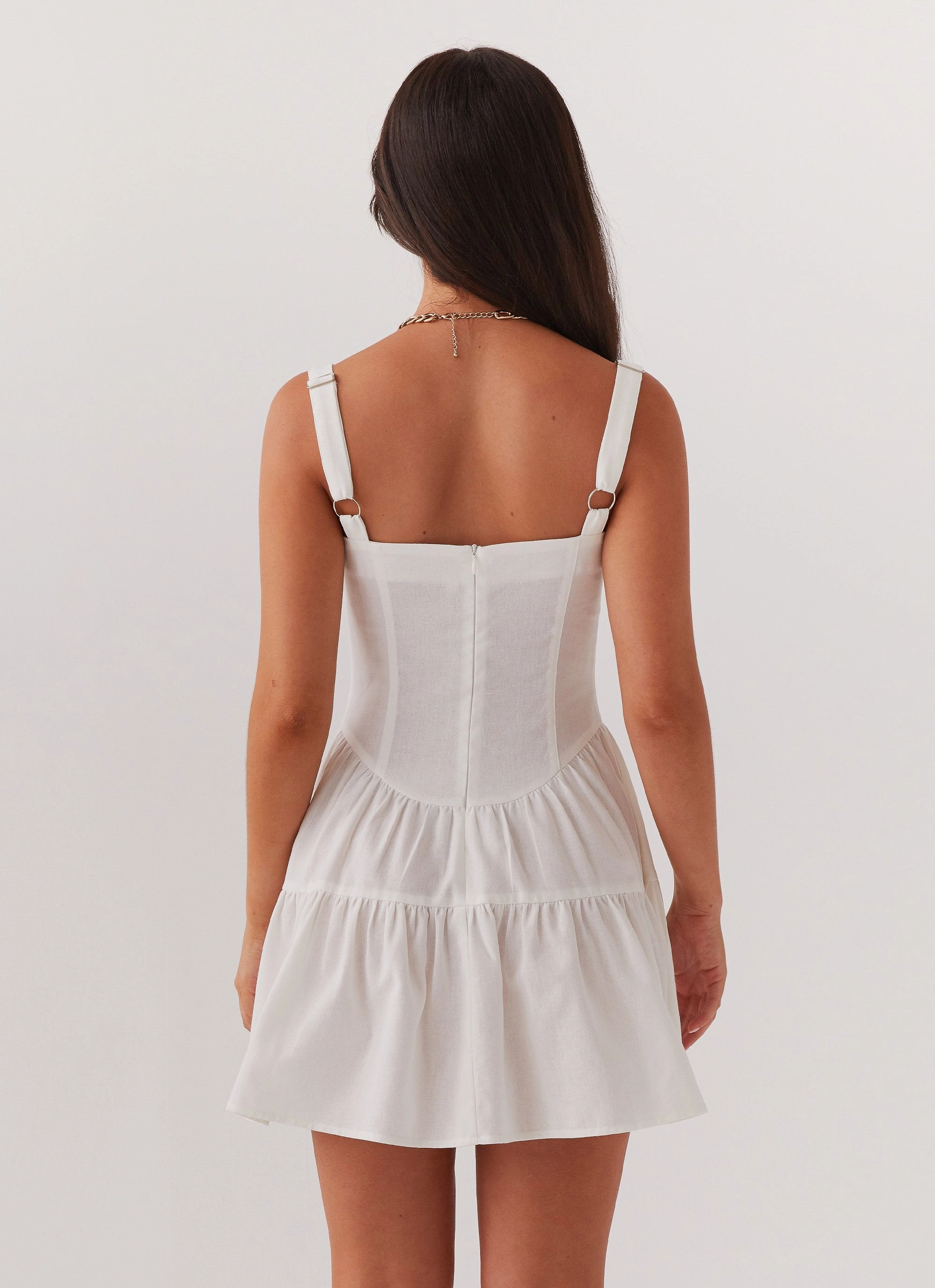 City-Style Back-Pocket Lucie Linen Mini Dress - Ivory