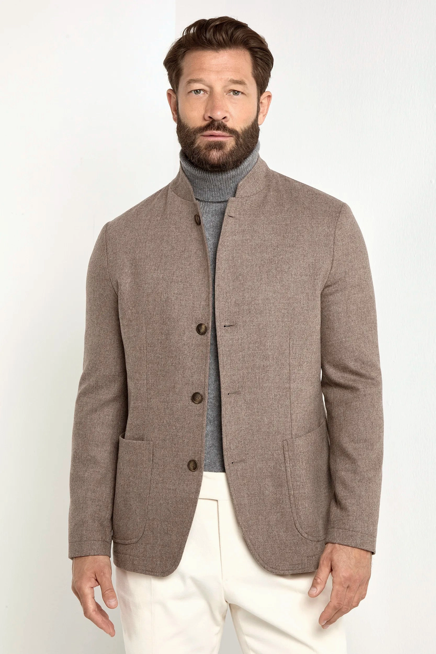 Taupe flannel coreana jacket - Made in Italy TapedZippers