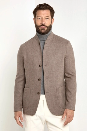 Taupe flannel coreana jacket - Made in Italy TapedZippers