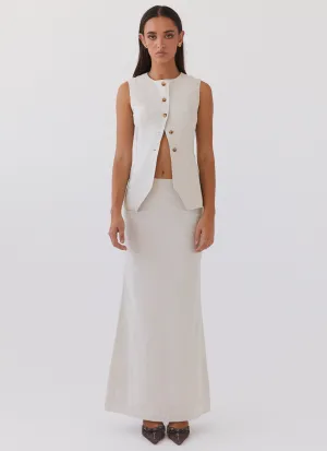 Born For Bordeaux Linen Midi Skirt - Oatmeal Affordable Fashion