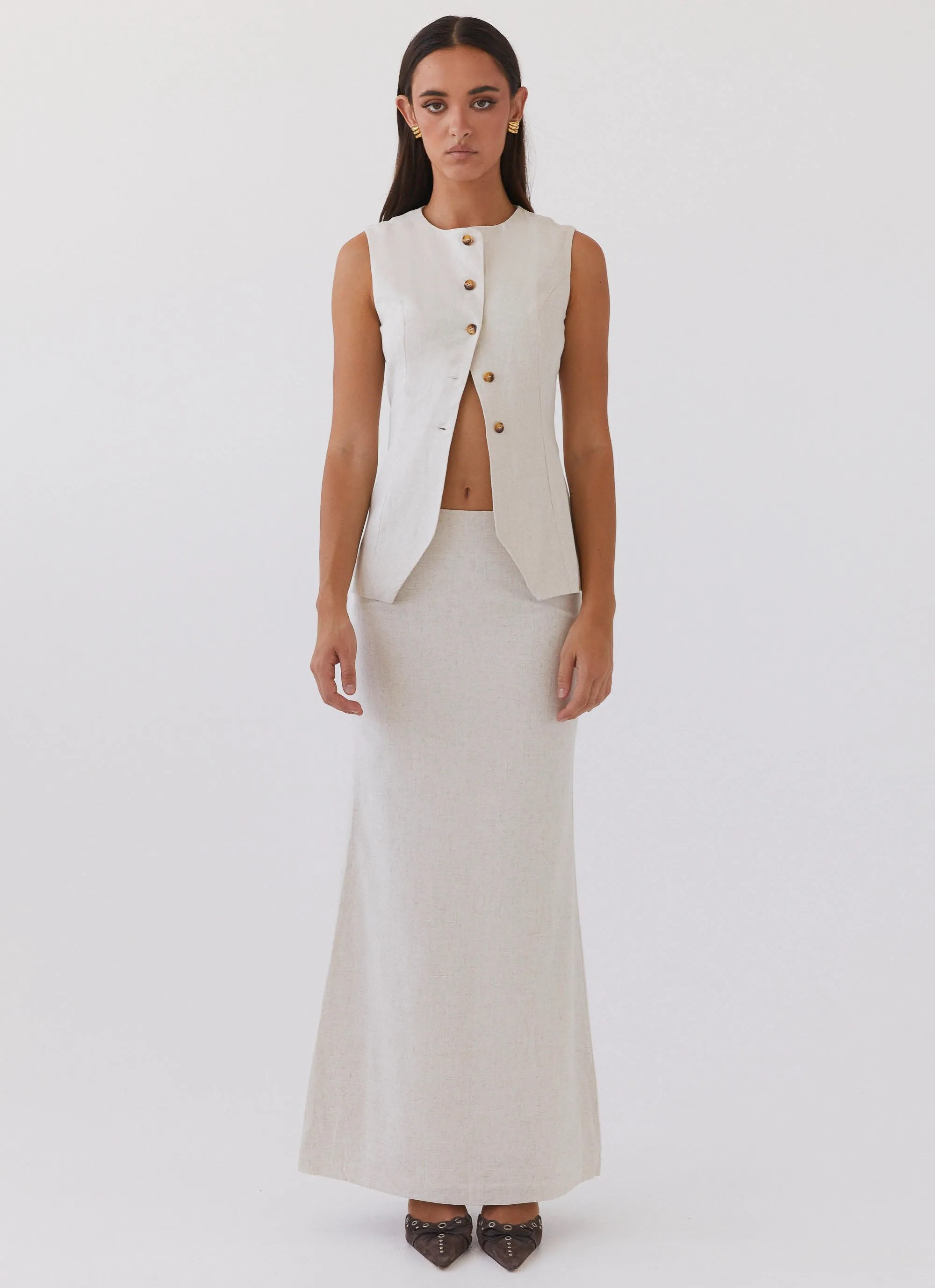 Born For Bordeaux Linen Midi Skirt - Oatmeal Affordable Fashion