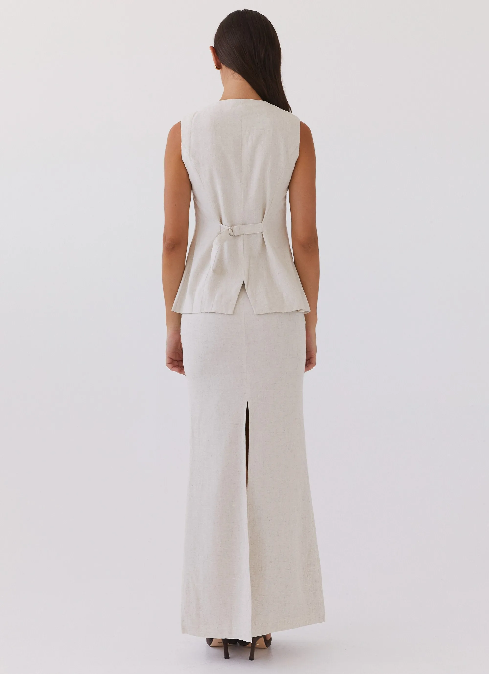 Winter Staple Born For Bordeaux Linen Midi Skirt - Oatmeal