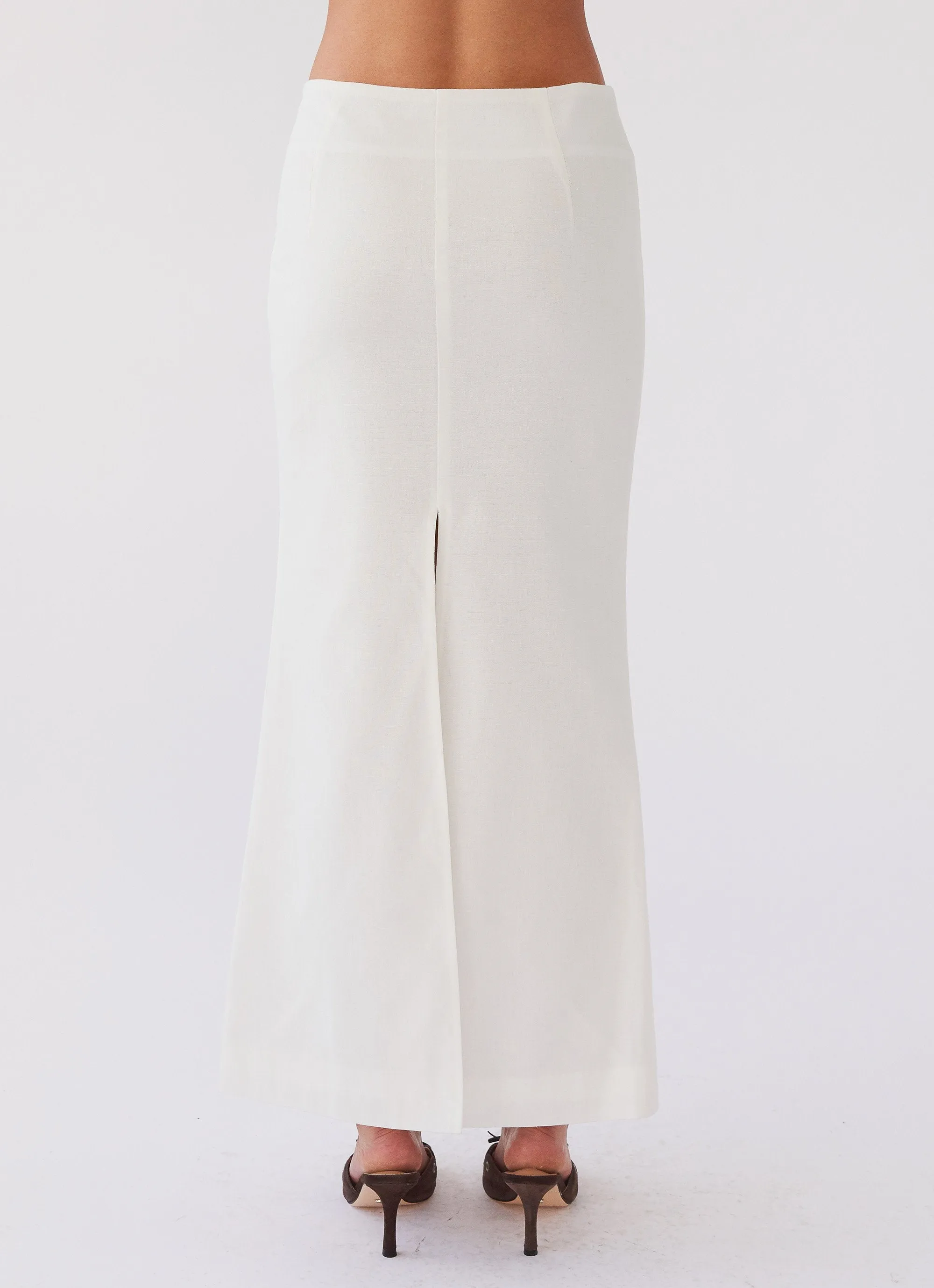 Born For Bordeaux Linen Midi Skirt - White Simple Outfit