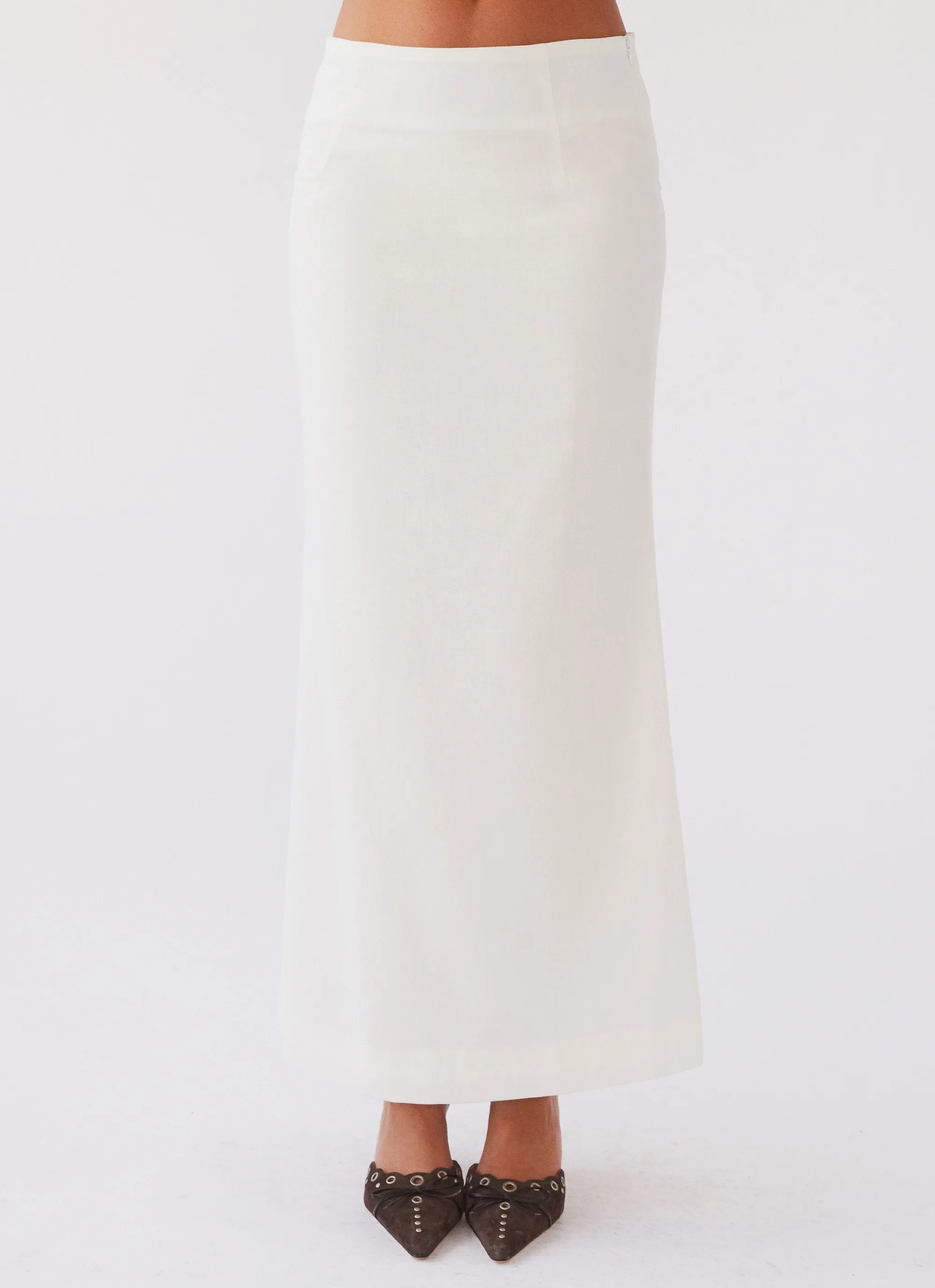 Born For Bordeaux Linen Midi Skirt - White Fashion Tones Water Repellent Finish