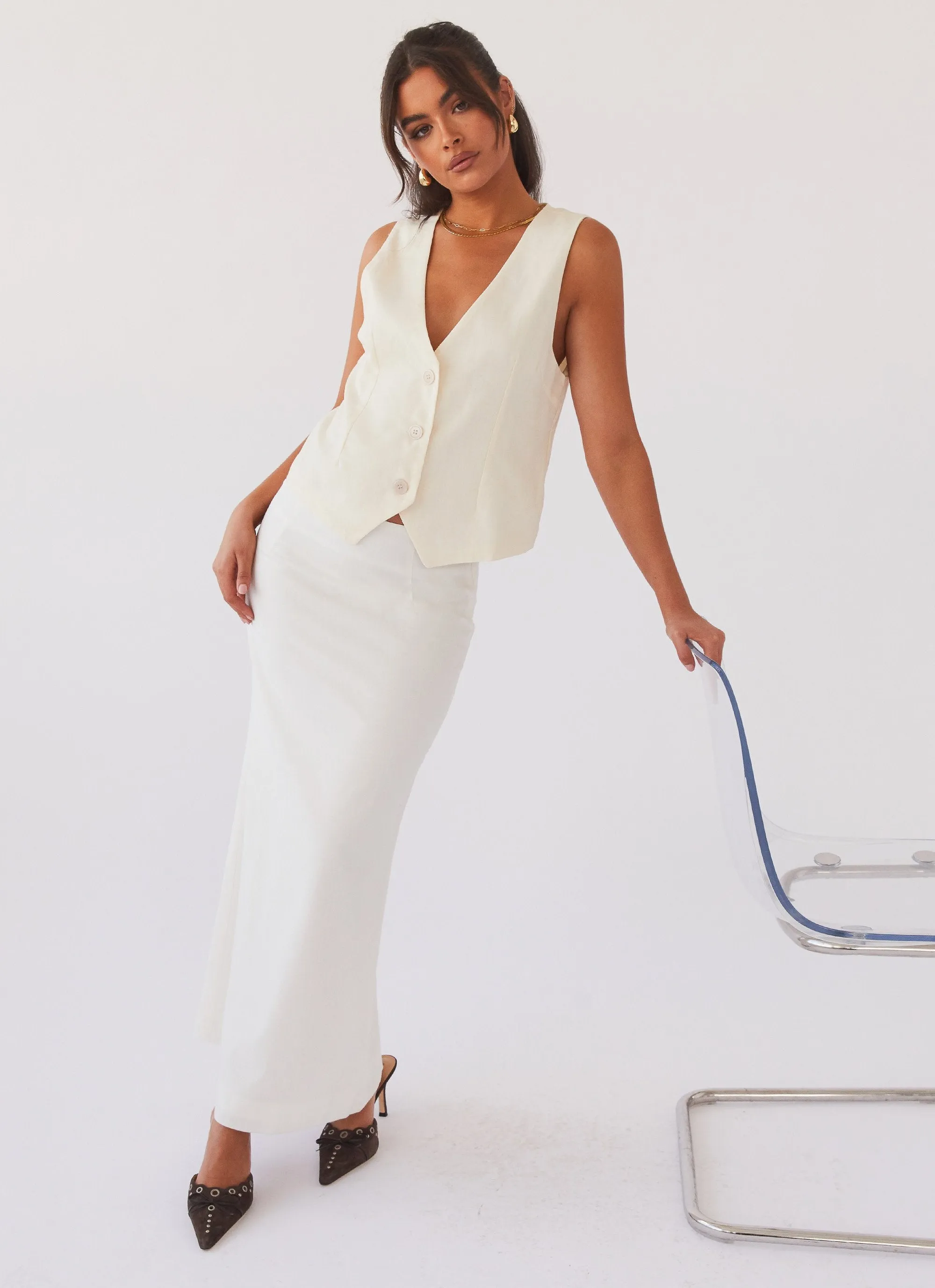 Transitional Wear Breathable Born For Bordeaux Linen Midi Skirt - White