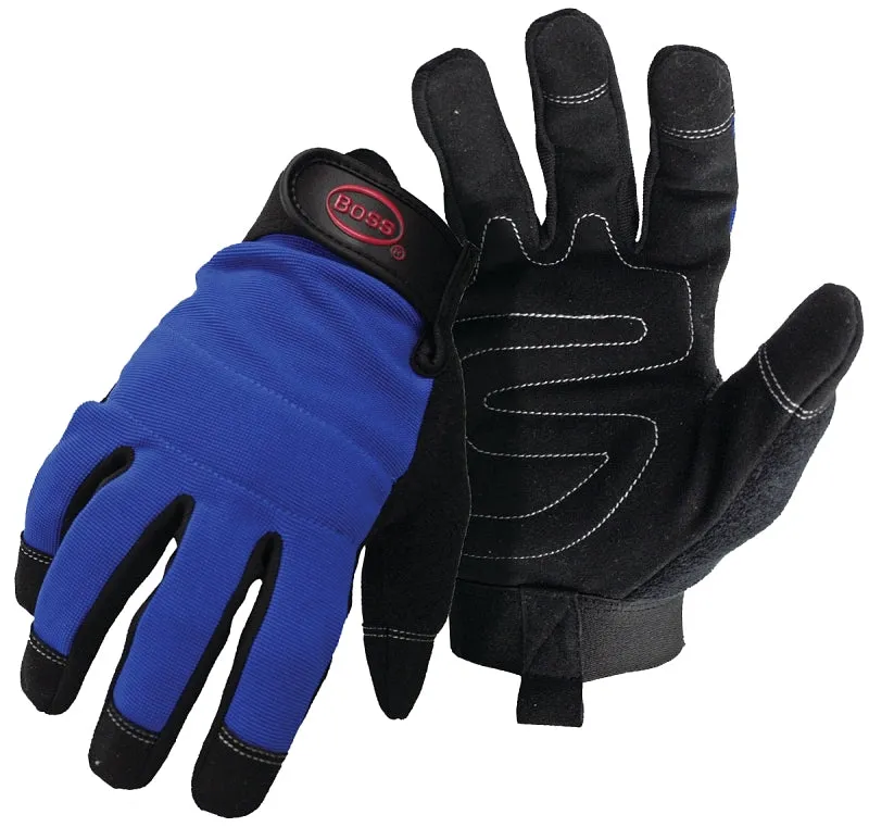 Boss 5205M Mechanic Gloves, Men's, M, Reinforced Thumb, Wrist Strap Cuff, Blue :PR: QUANTITY: 1