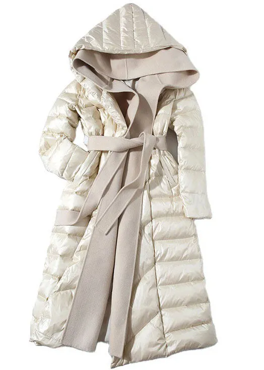 Boutique Beige Hooded Patchwork Duck Down Down Fake Two Piece Coats Winter
