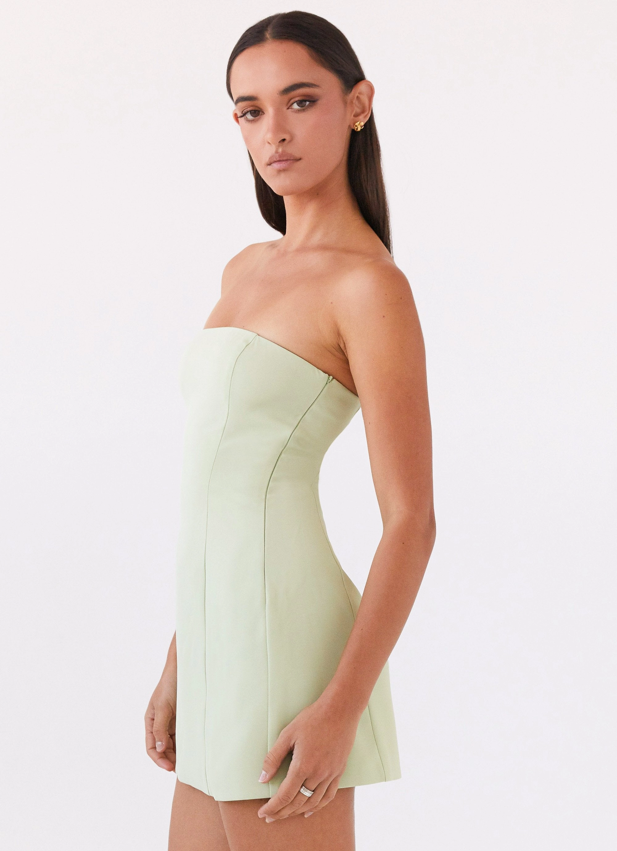 Ayanna Strapless Mini Dress - Green Zest Light Drape Casual Pick