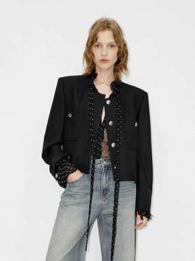 Non Restrictive Movement Cut Boxy Fit Collarless Jacket