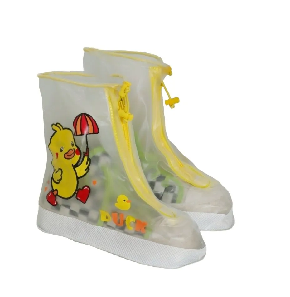 Boys' Transparent Duck-Print Waterproof Rain Shoe Cover with Zipper Closure