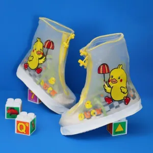 Boys' Transparent Duck-Print Waterproof Rain Shoe Cover with Zipper Closure