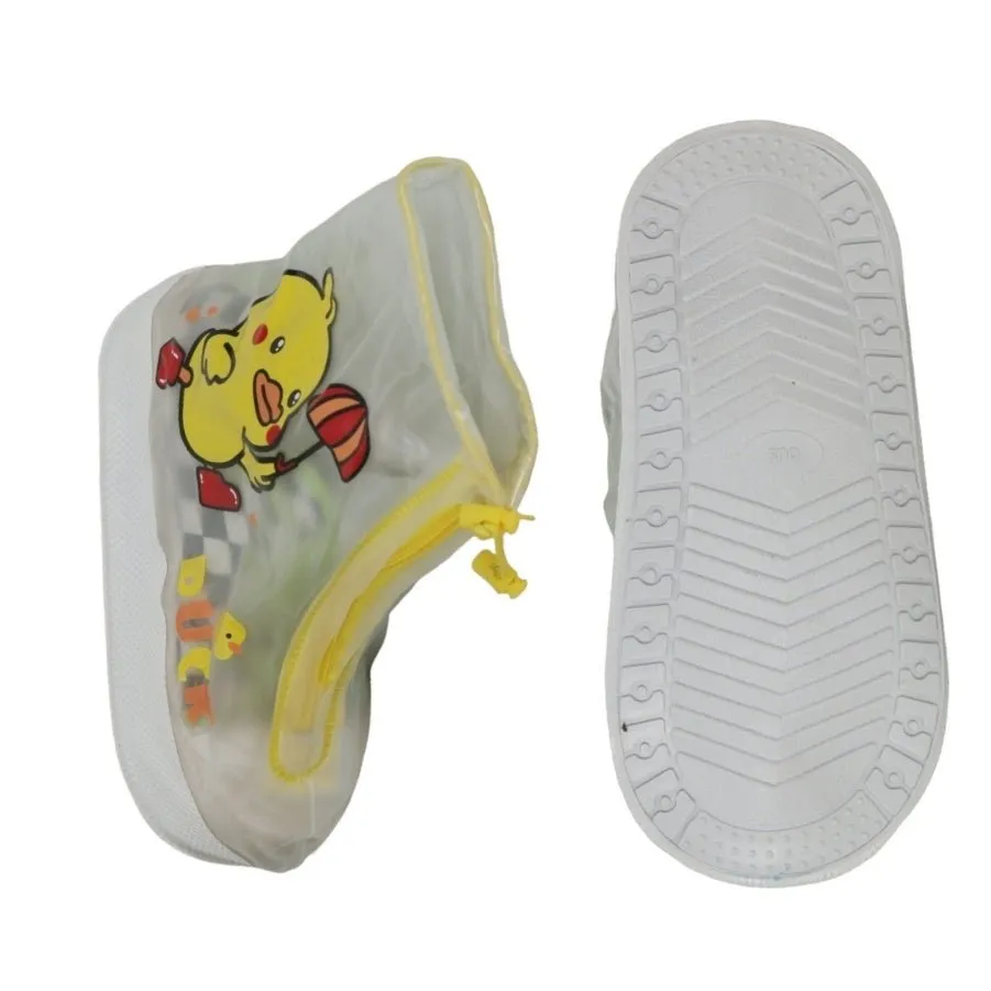 Boys' Transparent Duck-Print Waterproof Rain Shoe Cover with Zipper Closure