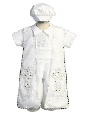 Boys White Cross Stole Hat Embroidered Christening Baptism Outfit Newborn-3