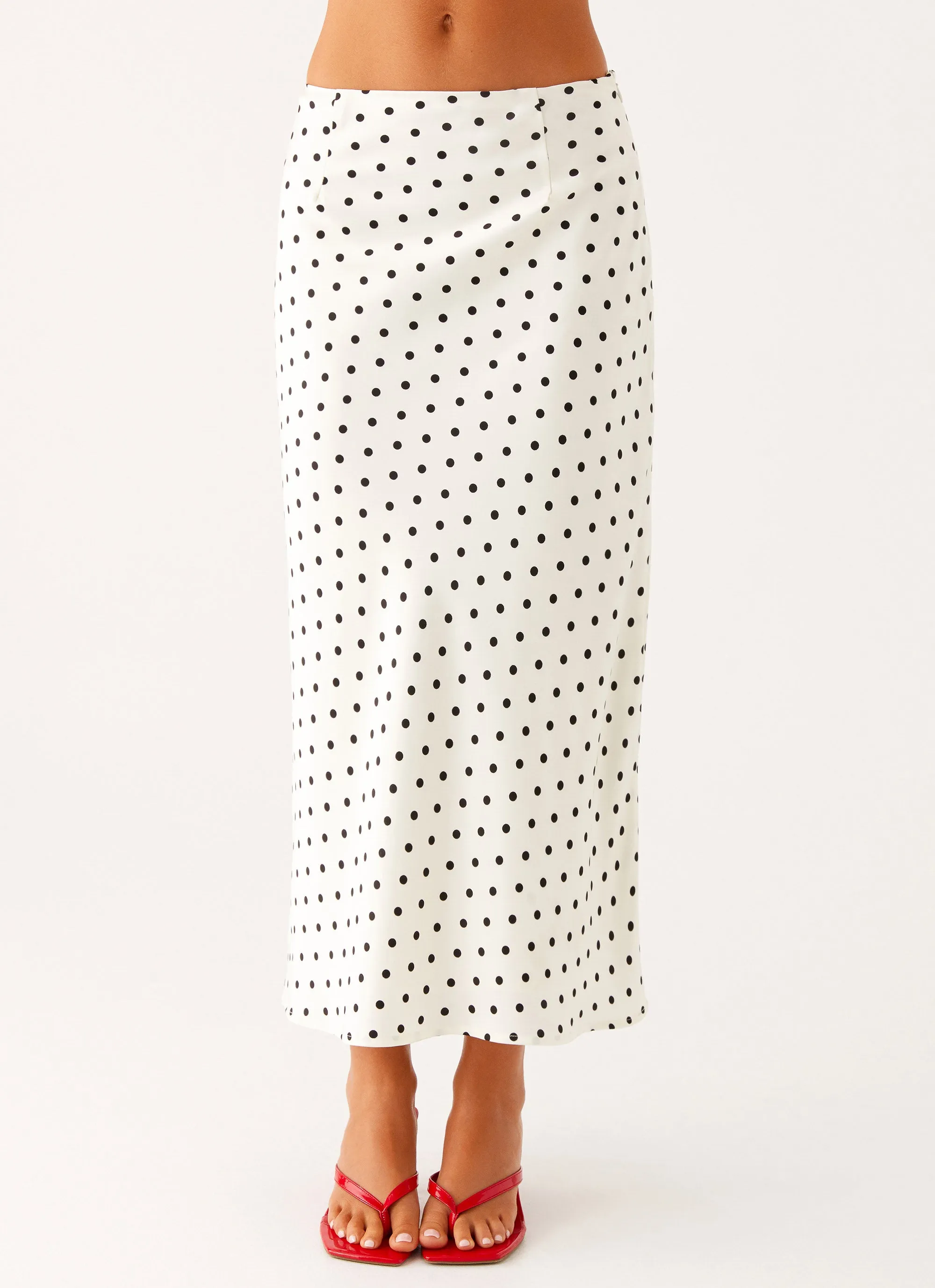Secure Closure Lined interior Breanne Midi Skirt - White Polka Dot