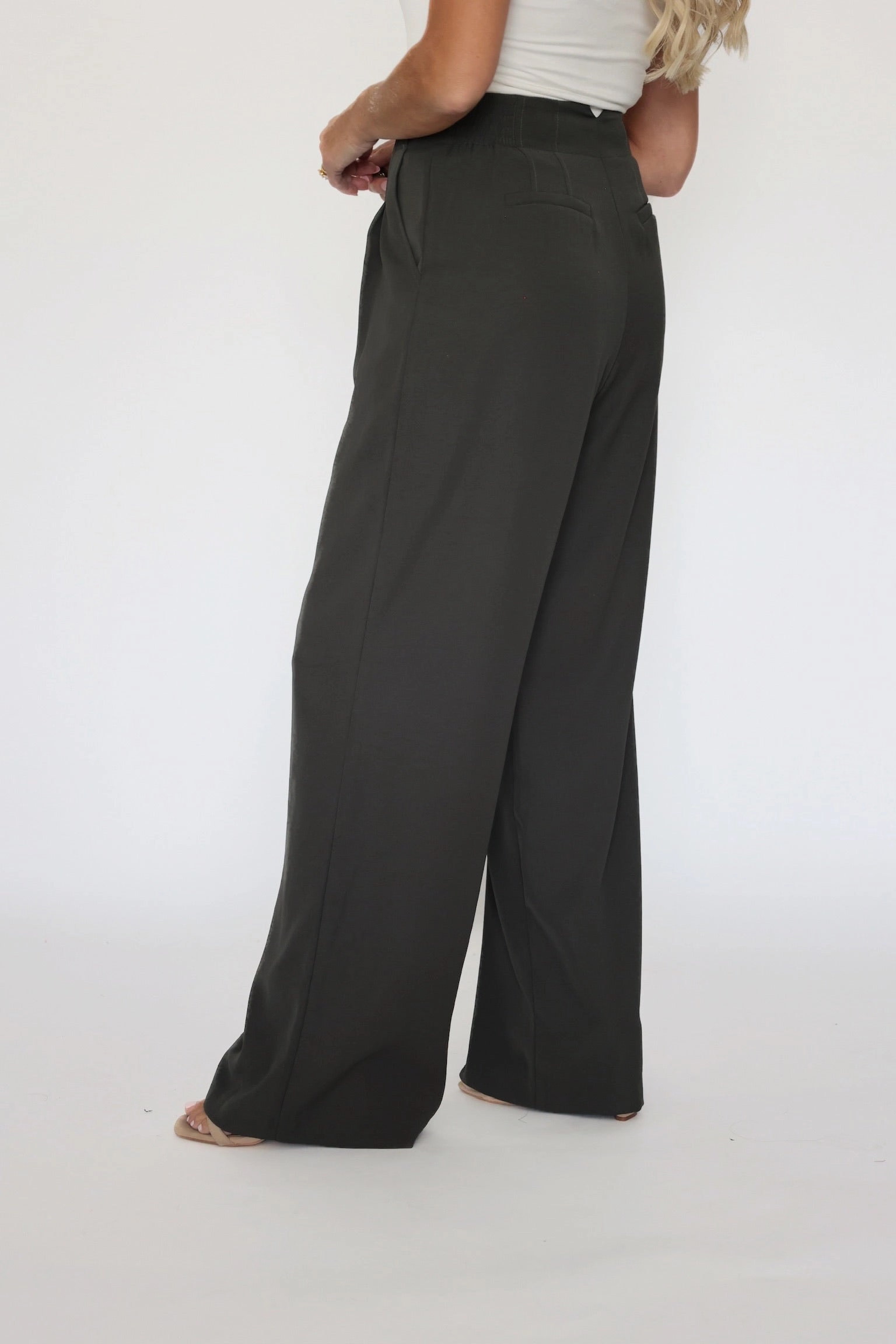 Malibu Wide Leg Pants - Dark Olive Interlock Knit