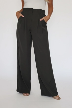 Malibu Wide Leg Pants - Dark Olive Eco Friendly Dye Process Soft Touch Texture