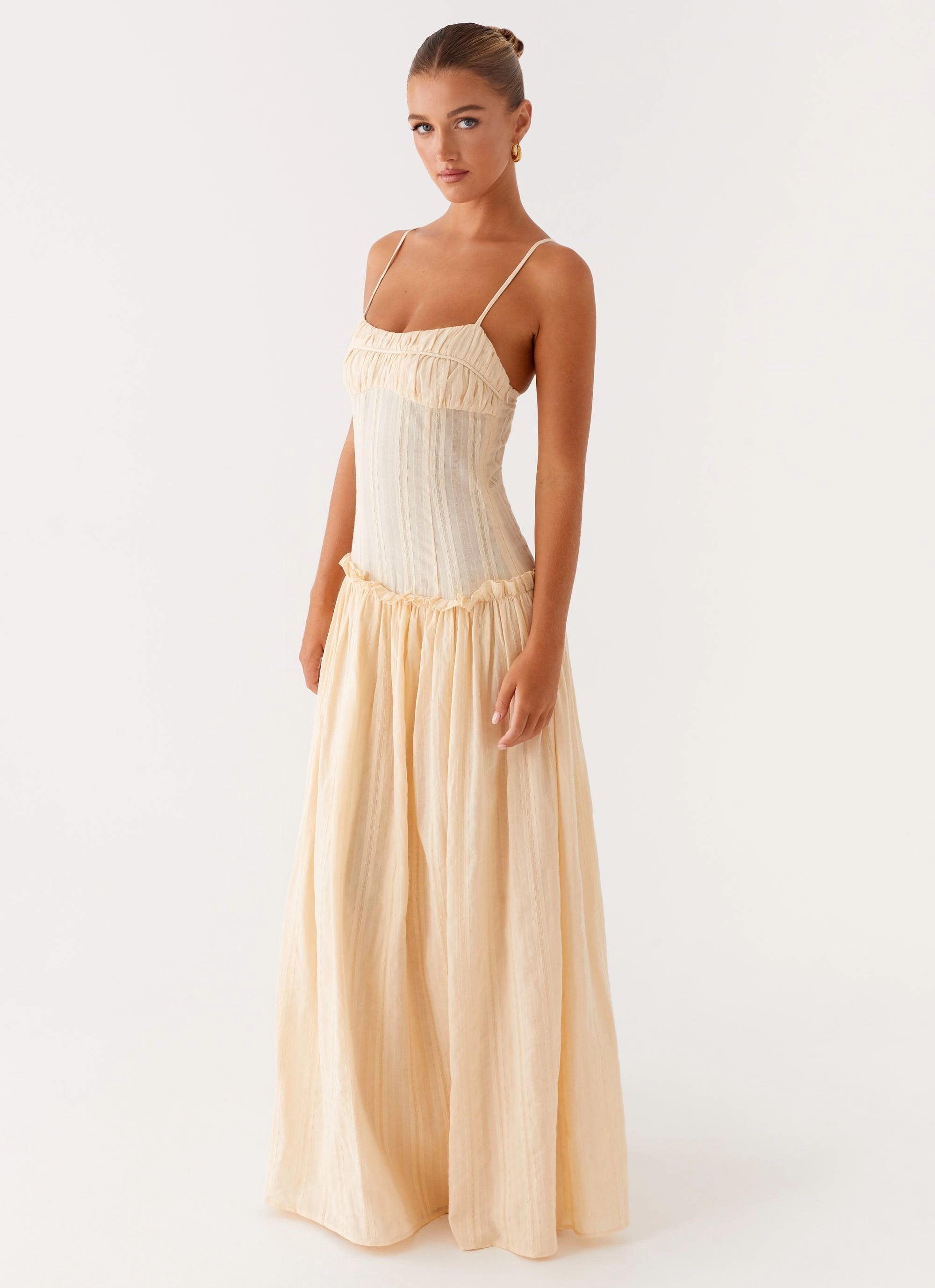 Jacinda Drop Waist Maxi Dress - Cream Bold Fashion Snag-Resistant