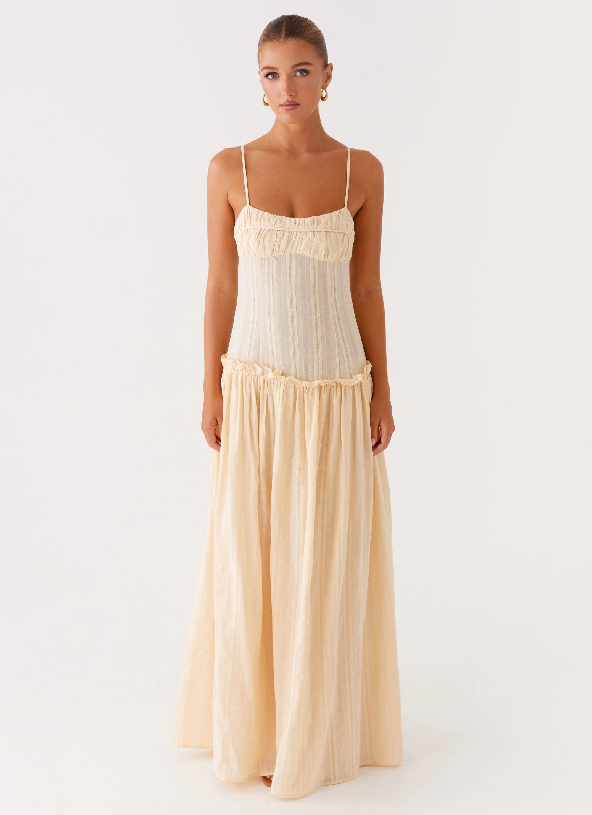 Jacinda Drop Waist Maxi Dress - Cream Classic Edge