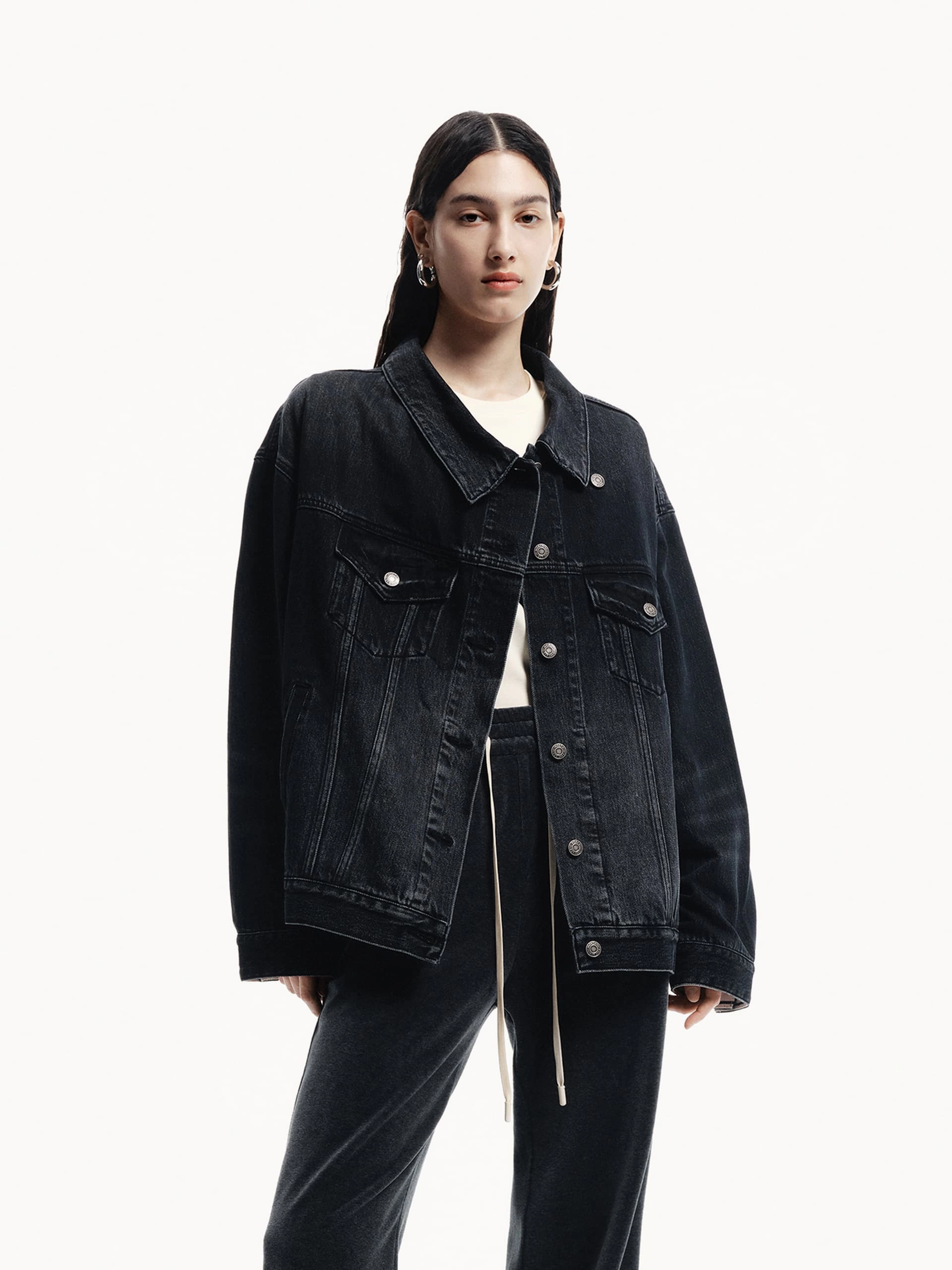Anti Glare Trim Loose Denim Jacket