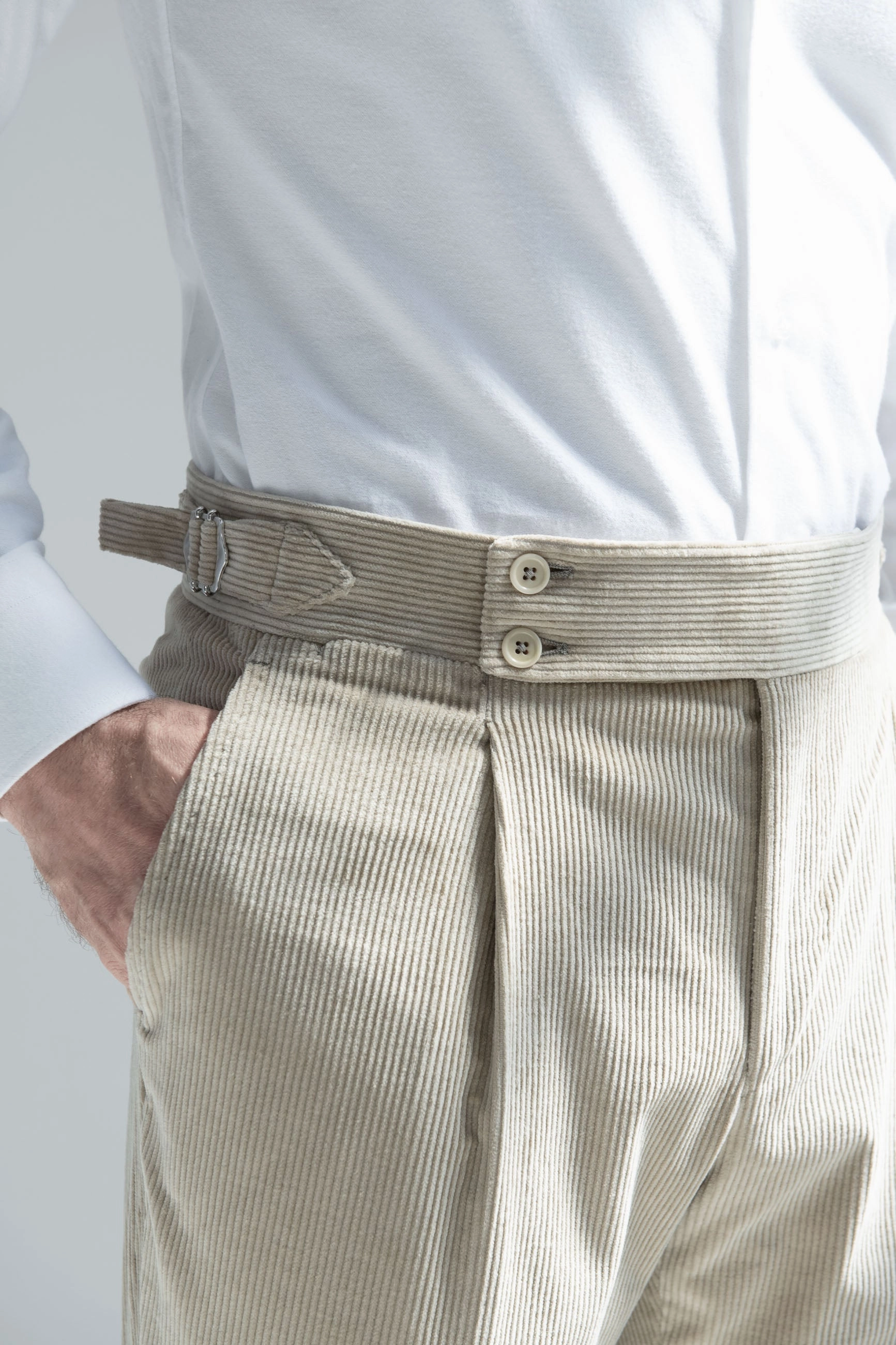 Beige corduroy trousers "Soragna Capsule Collection" - Made in Italy Adaptable Design Anti Pilling Treatment