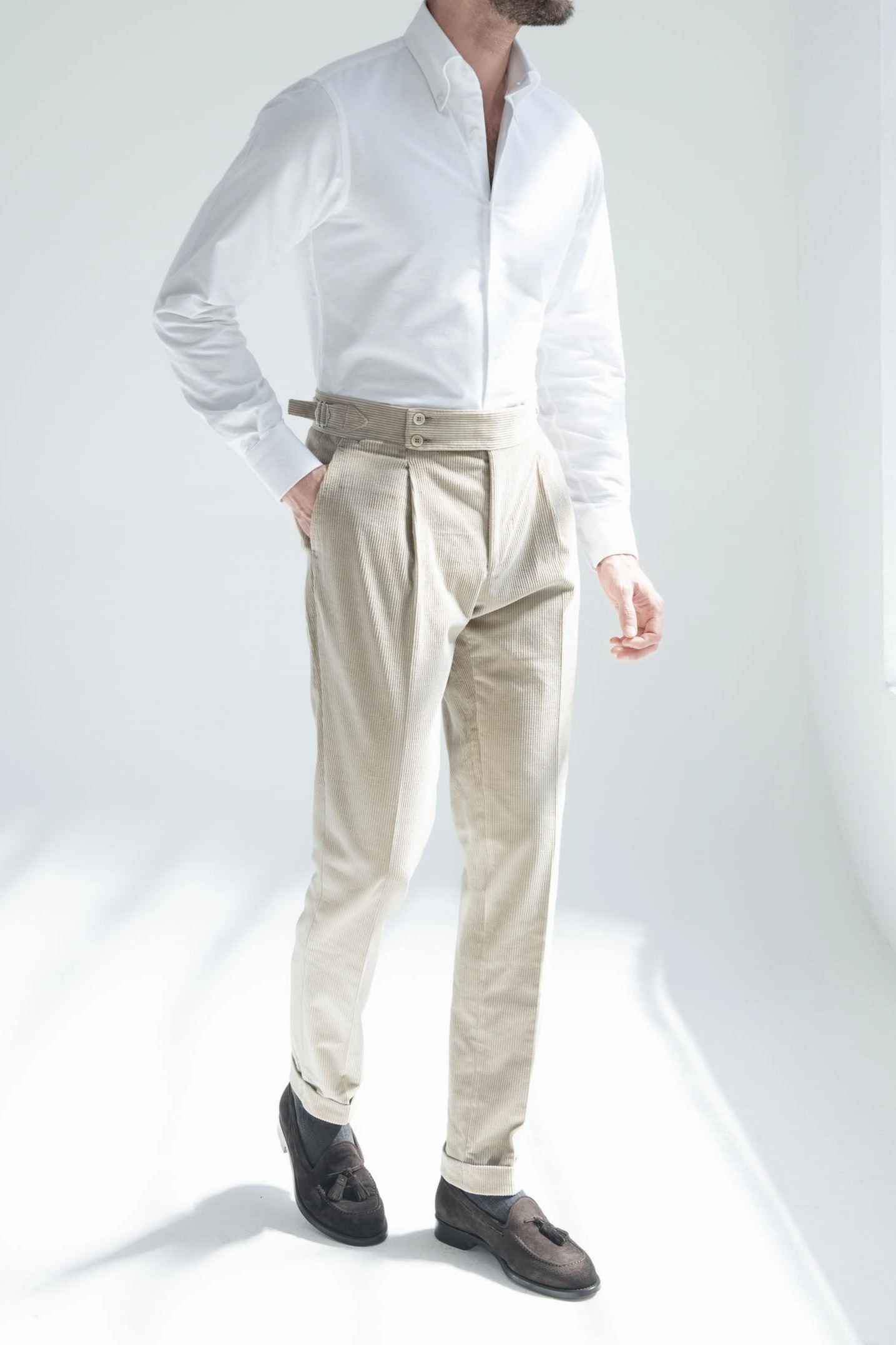 Flexible Use Beige corduroy trousers "Soragna Capsule Collection" - Made in Italy