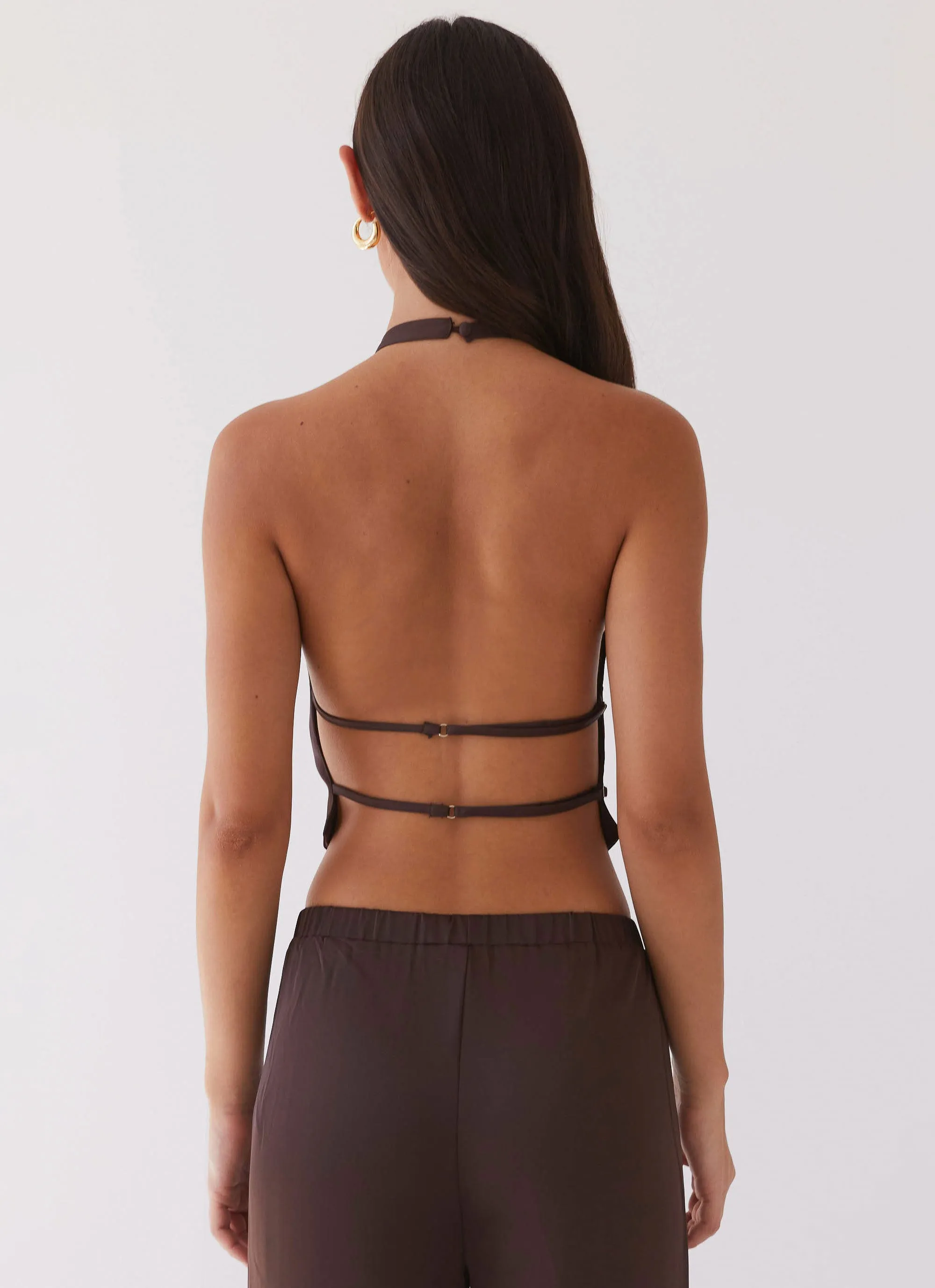 Quick Release Fasteners Bree Satin Halterneck Top - Brown