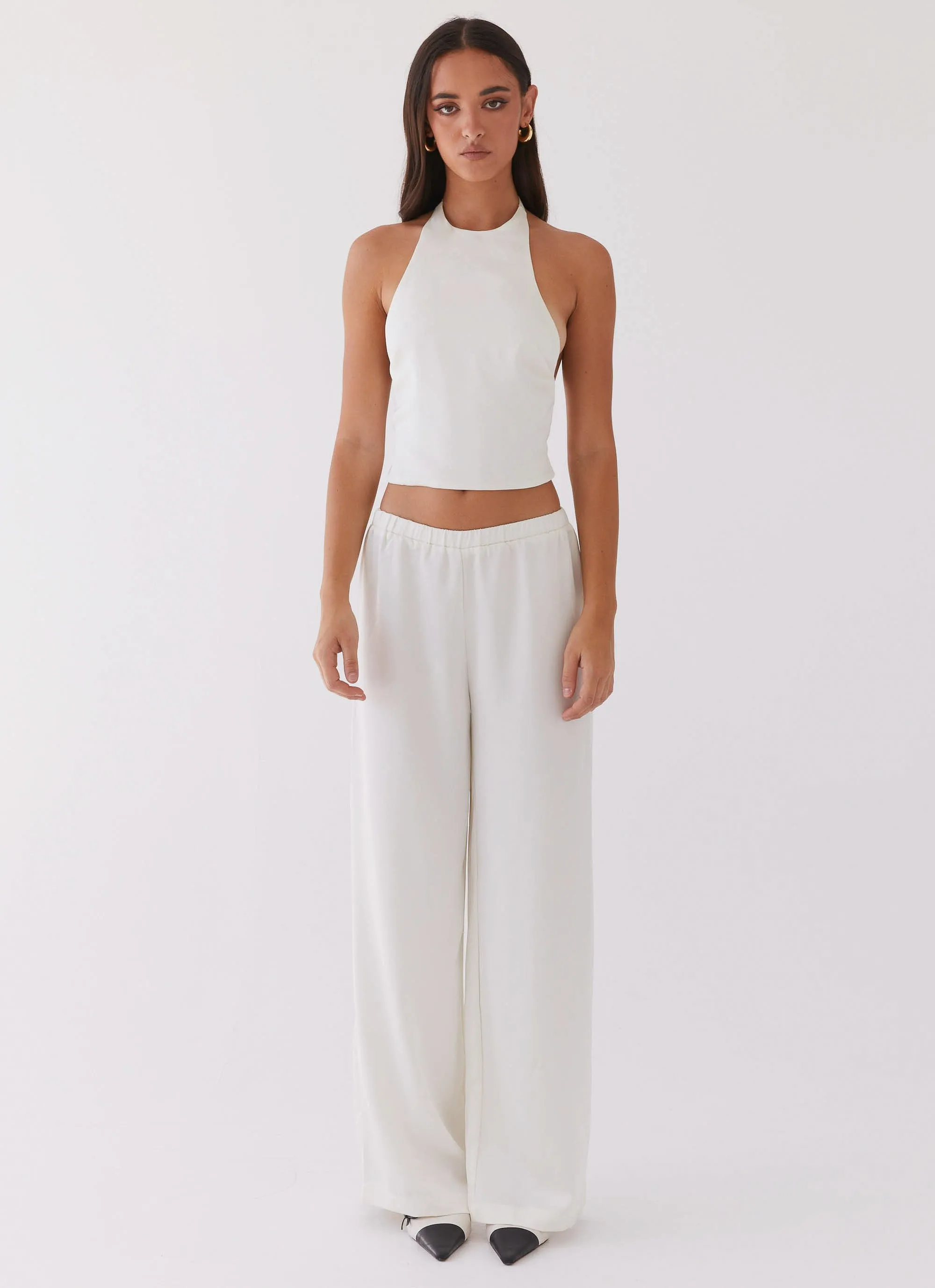 Bree Satin Halterneck Top - Pearl HoodedVersion