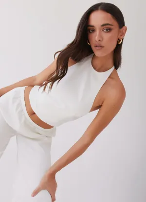 Bree Satin Halterneck Top - Pearl Relaxed Crew Neck Opening Sporty Tee