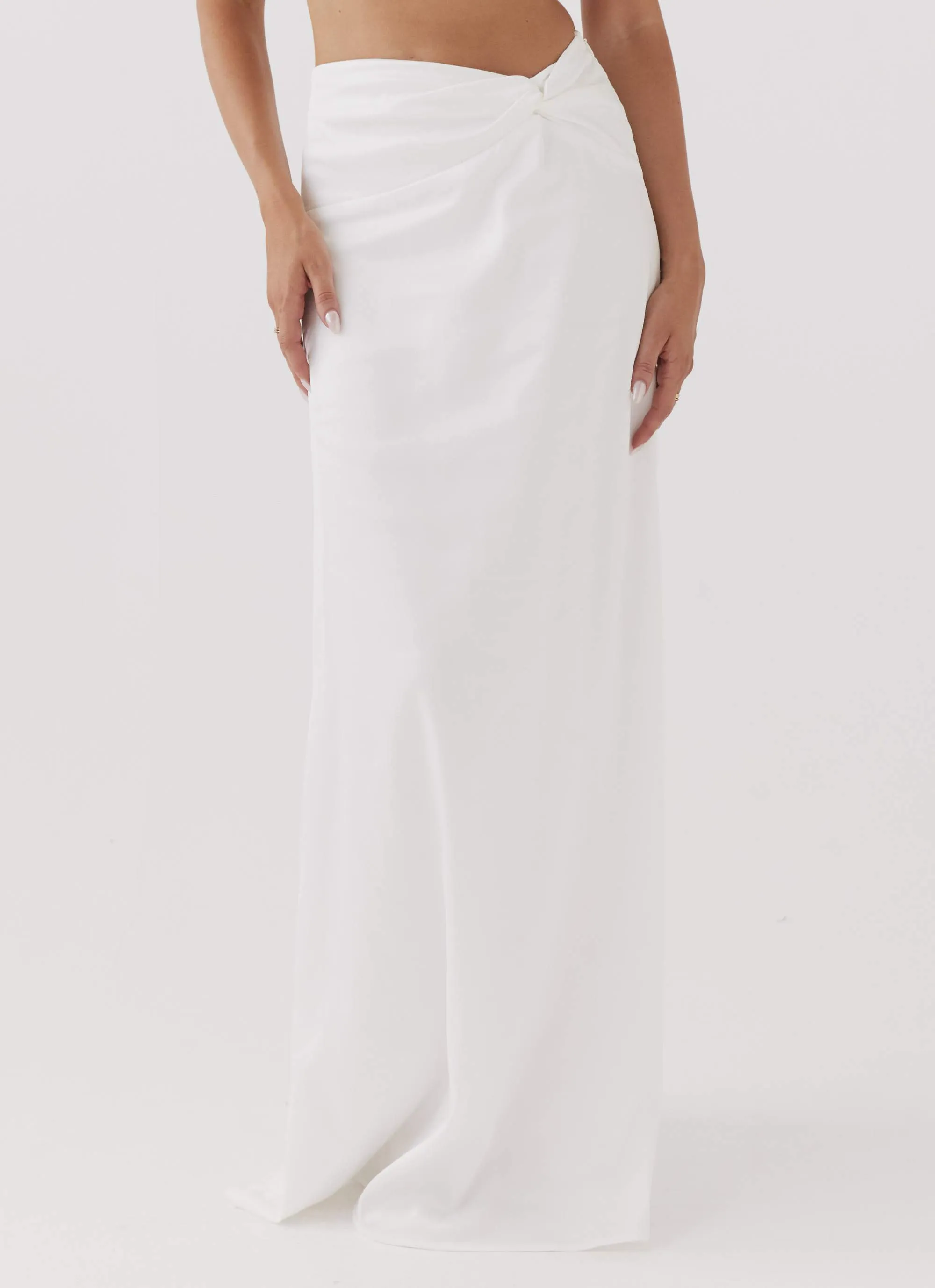Crescent Light Twist Maxi Skirt - Ivory Roll Up Fasten Crisscross Details