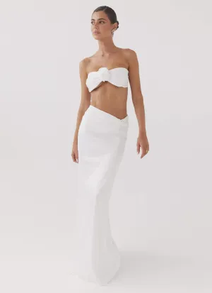 Crescent Light Twist Maxi Skirt - Ivory Knitted Fabric Crafted Detail