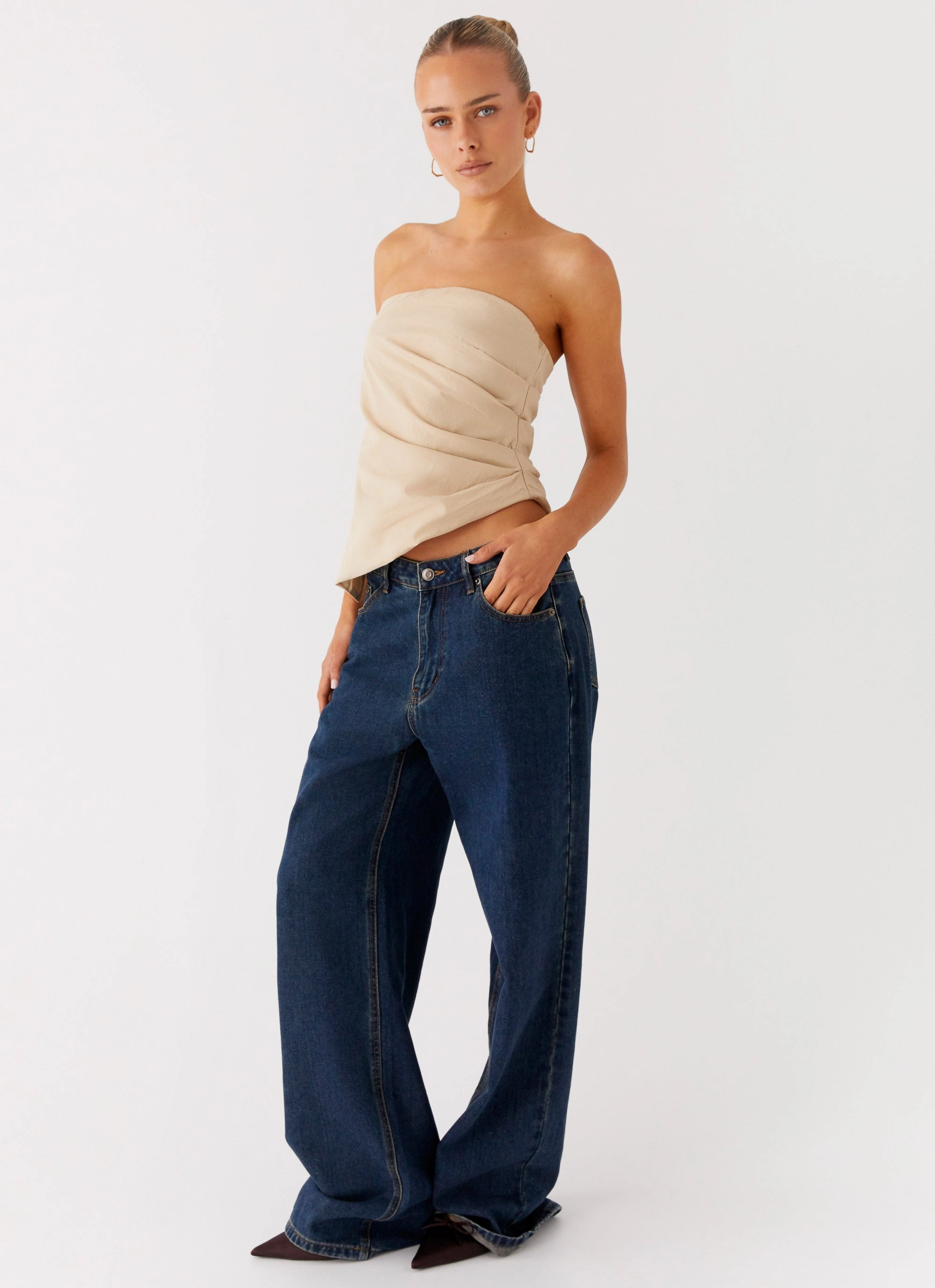 Non Slip Shoulder Seams Briana Strapless Top - Tan