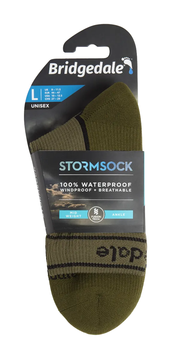 Bridgedale Stormsock Midweight Waterproof Ankle Sock-Khaki