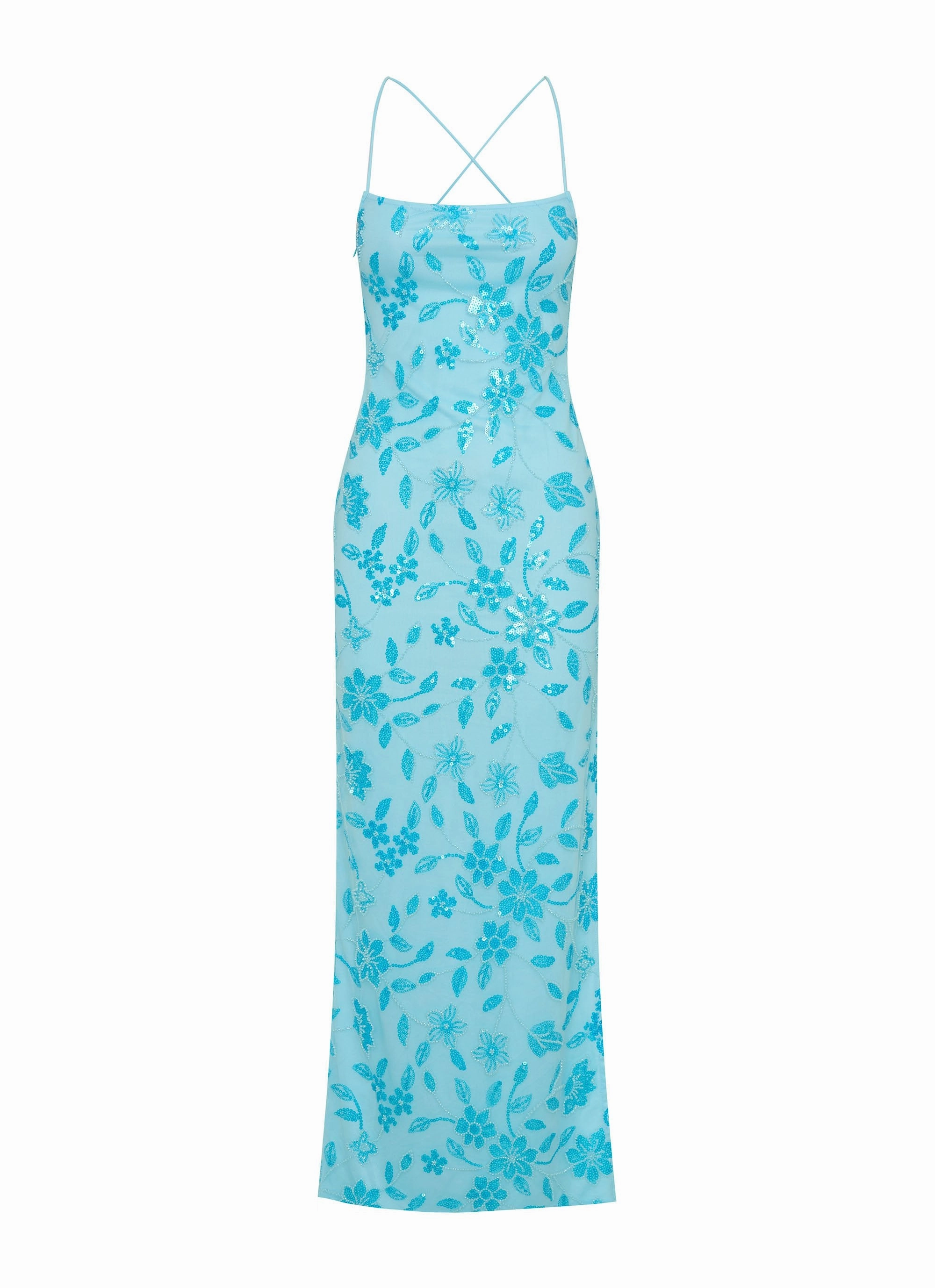 Sleeve Light Timeless Vibe Bright Lights Beaded Maxi Dress - Blue