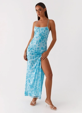 Bright Lights Beaded Maxi Dress - Blue Soft cotton dress Water-Repellent-Finish