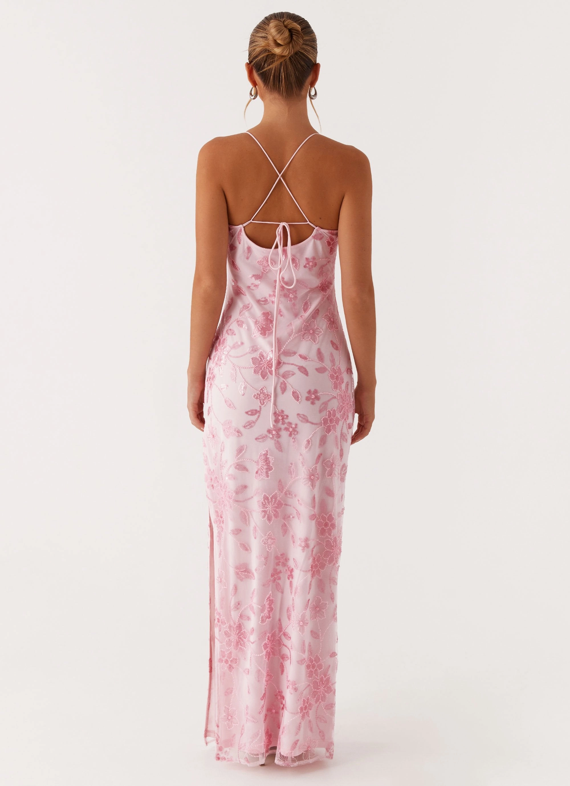 Cocktail Ready Cozy Drape Bright Lights Beaded Maxi Dress - Pink