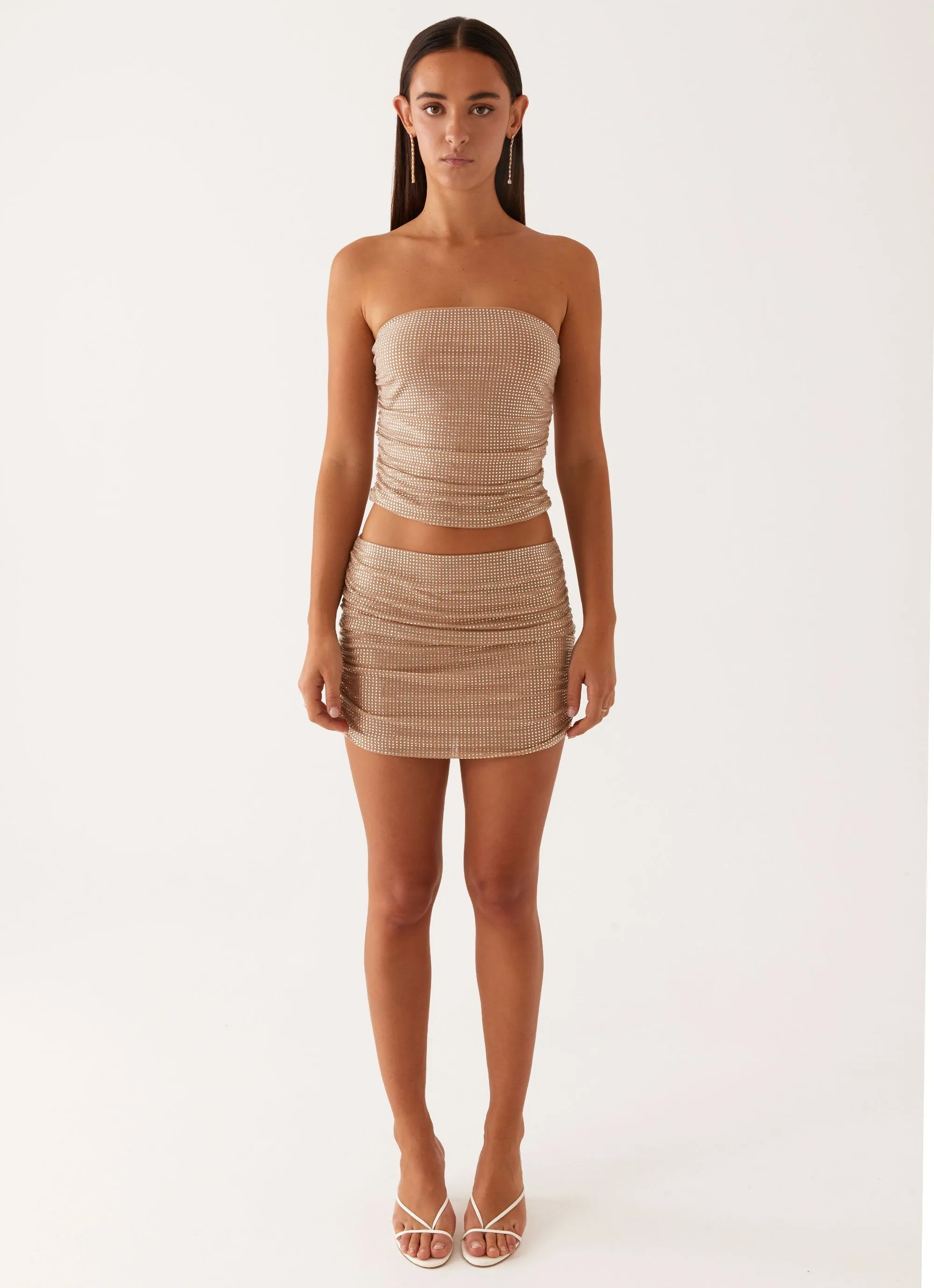 Stylist Pick Brightside Rhinestone Mini Skirt - Silver