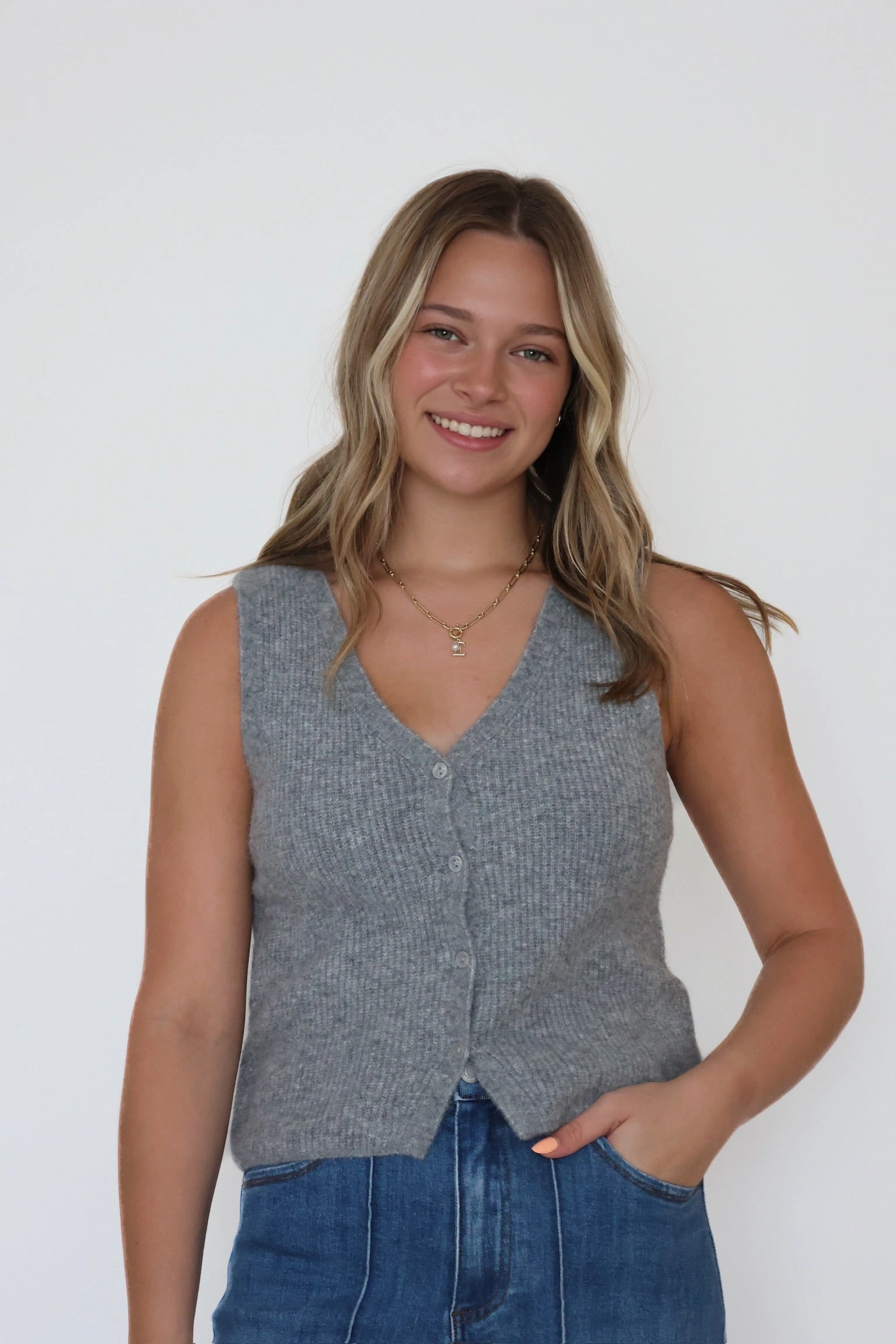 Weighted Hem Trim Flexible Waistband Adaptation Bryce Sweater Vest