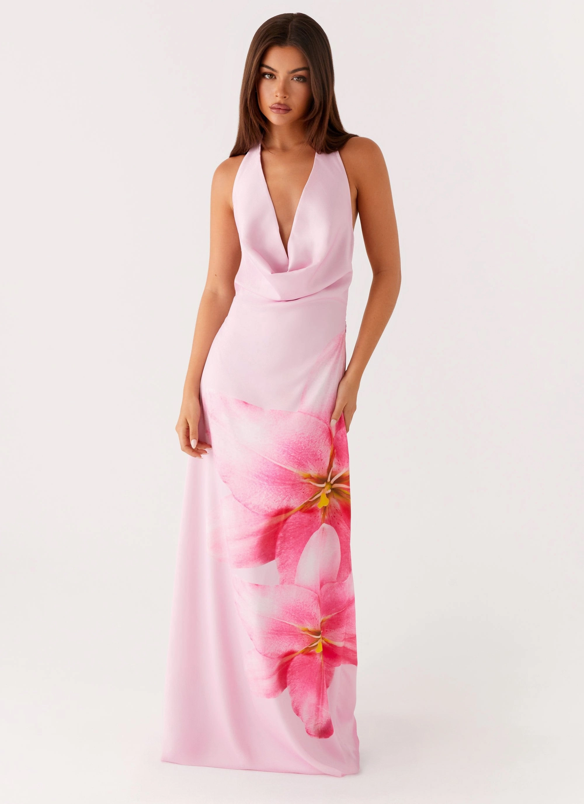 Bryony Cowl Maxi Dress - Pink Tasteful Detail Modest Look