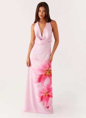 Bryony Cowl Maxi Dress - Pink Tasteful Detail Modest Look