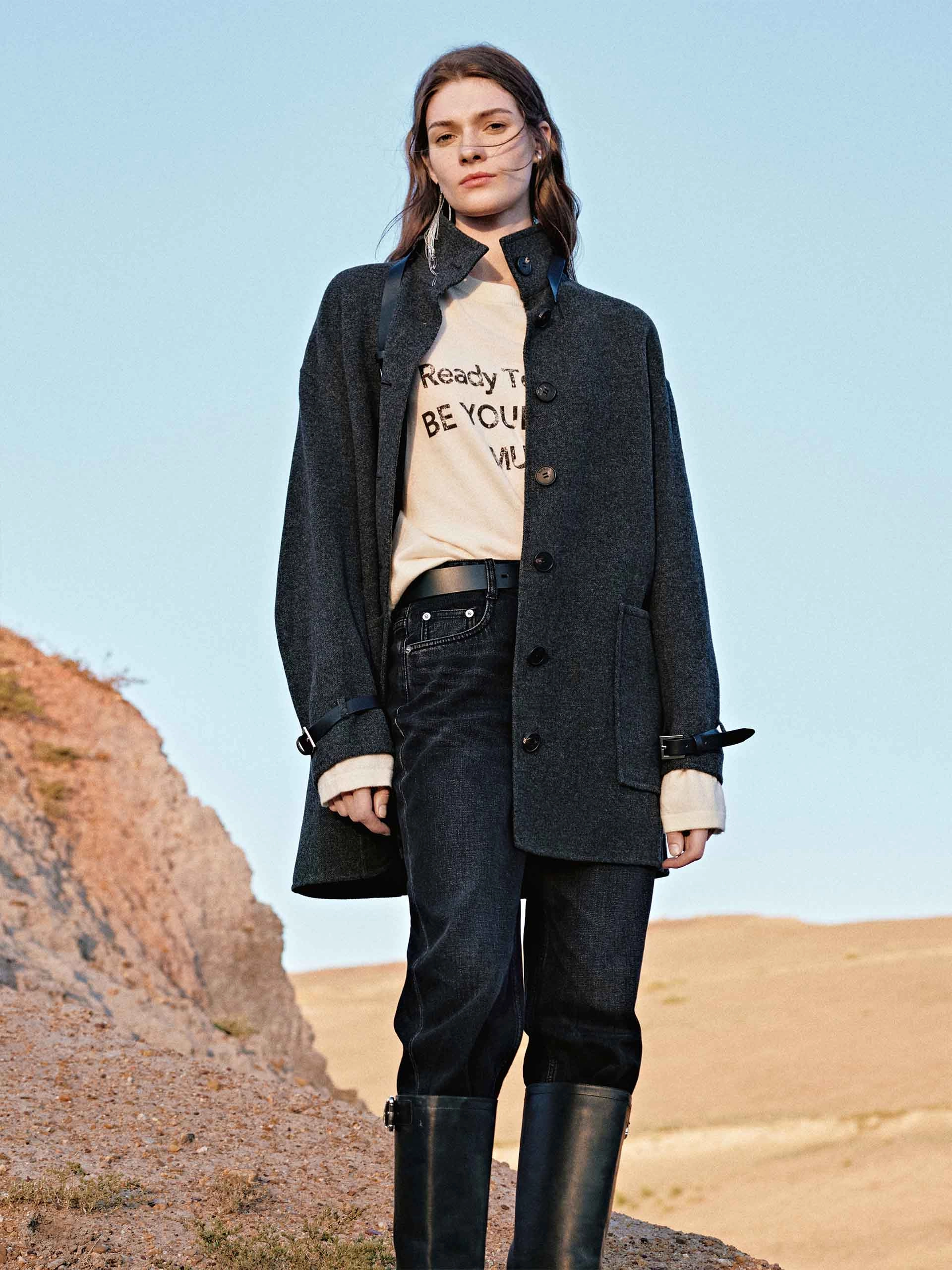 Buckle Detail Wool Coat Modular Attachment System Versatile Layering Options