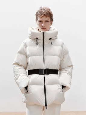 Buckle Hooded Down Jacket Faux Fur Collar