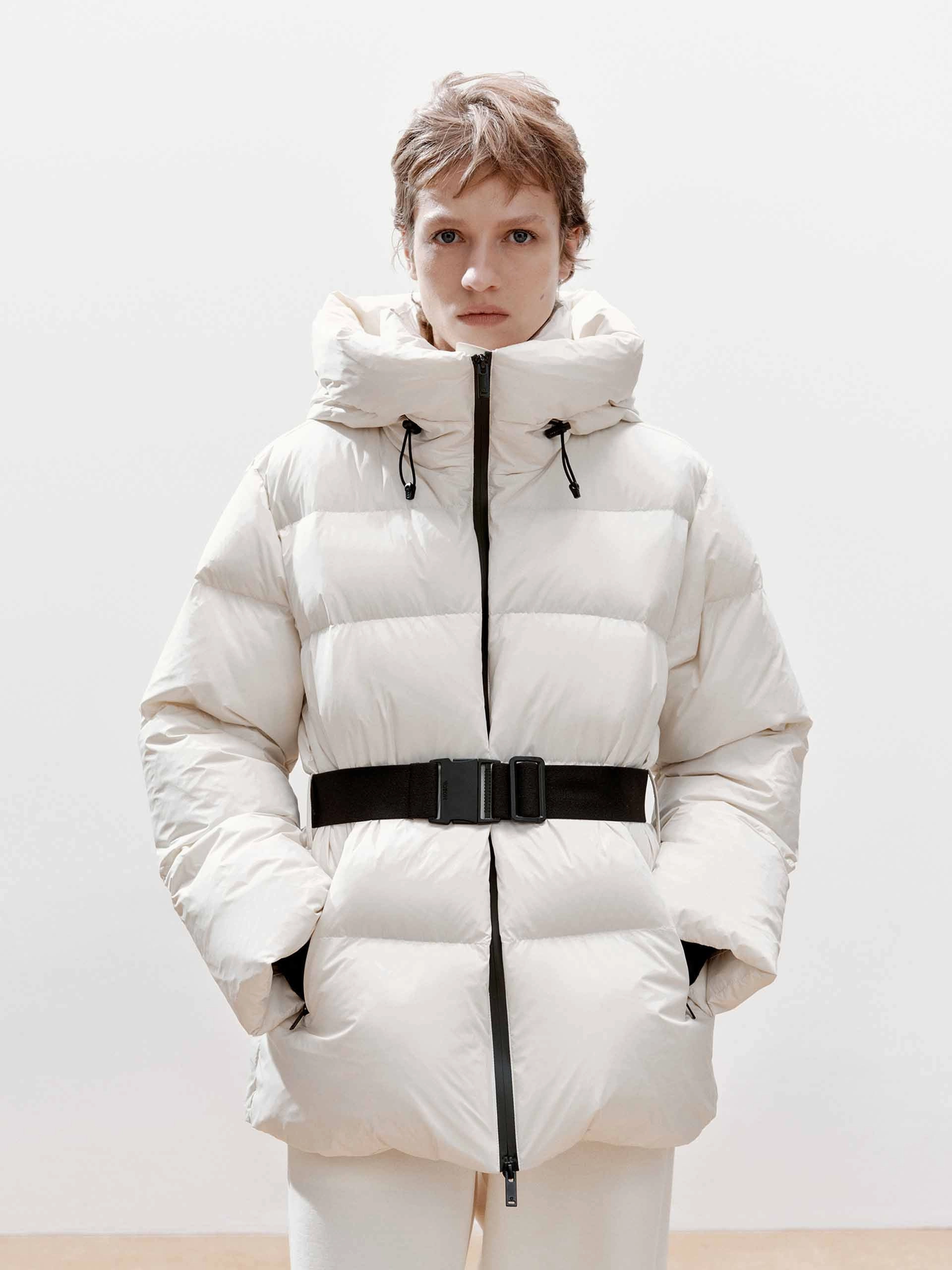 Buckle Hooded Down Jacket Faux Fur Collar