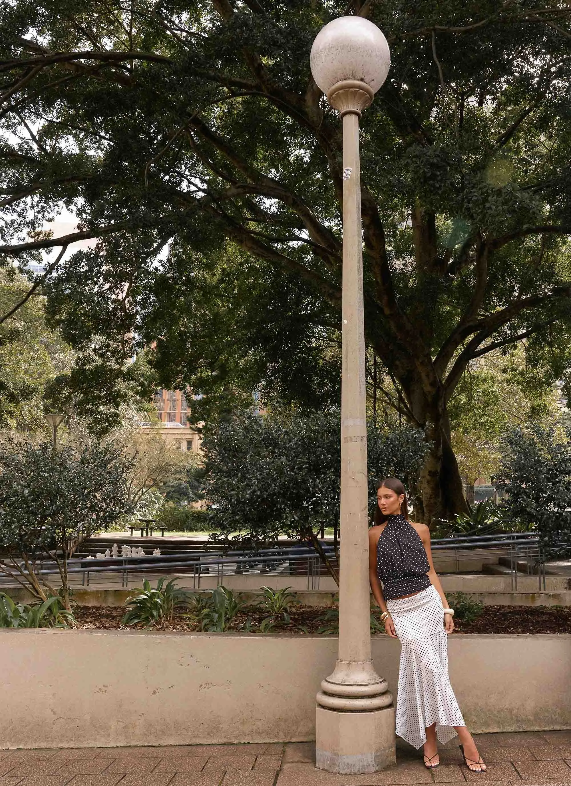 Buffy Maxi Skirt - White Polkadot Suede Feel Light Fabric