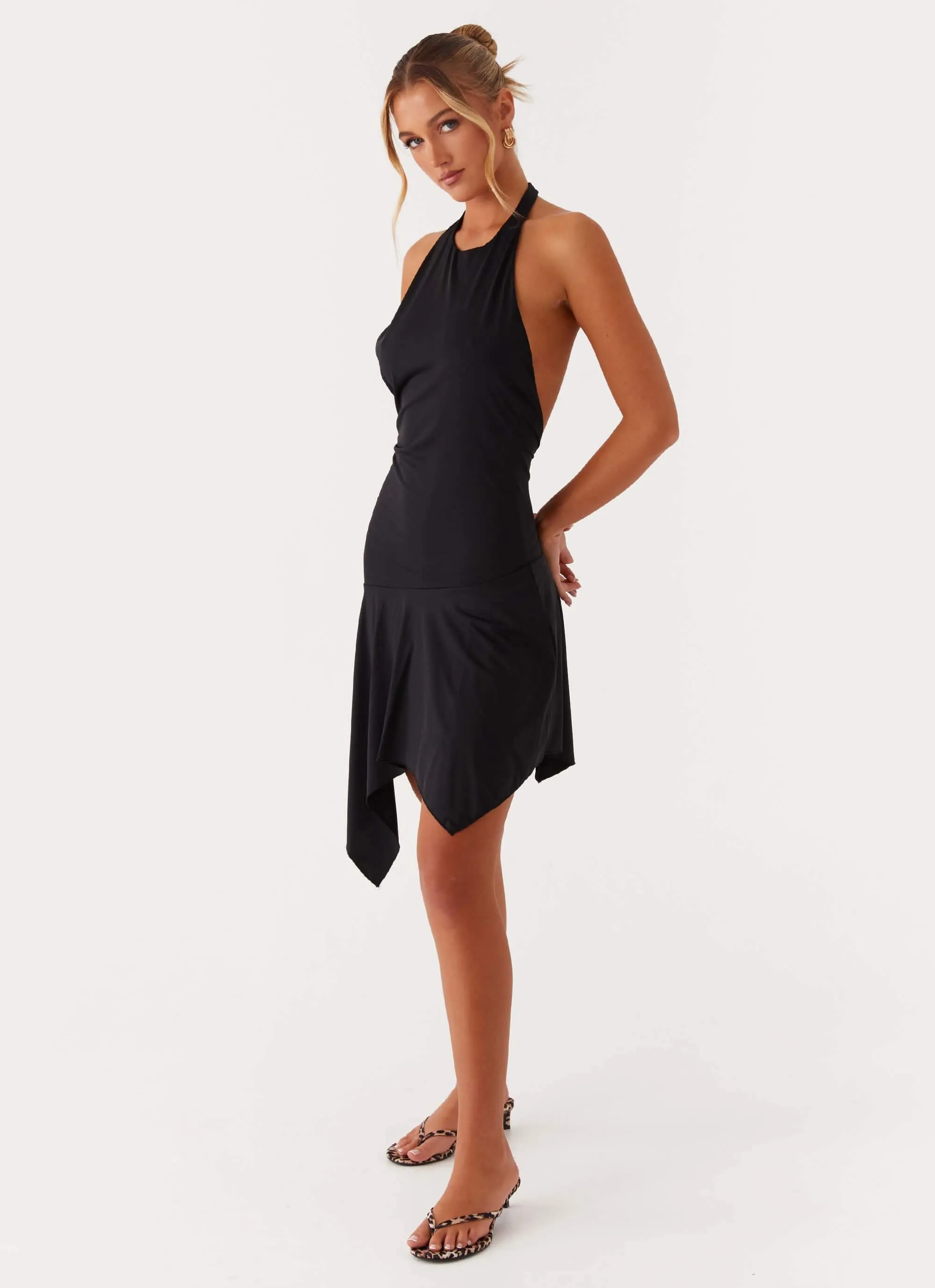 quick dry Lilyana Low Back Halter Midi Dress - Black