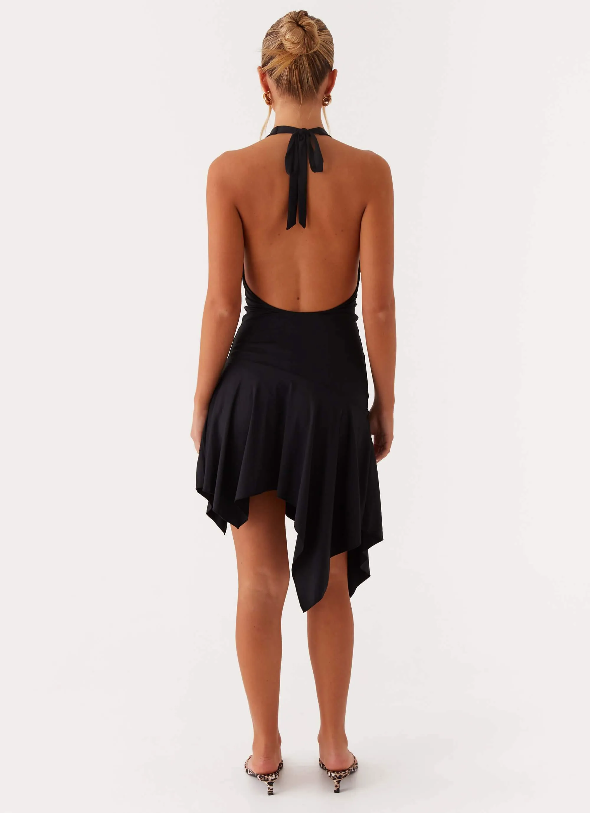 Lilyana Low Back Halter Midi Dress - Black Sustainable Dye Process Flexible Movement