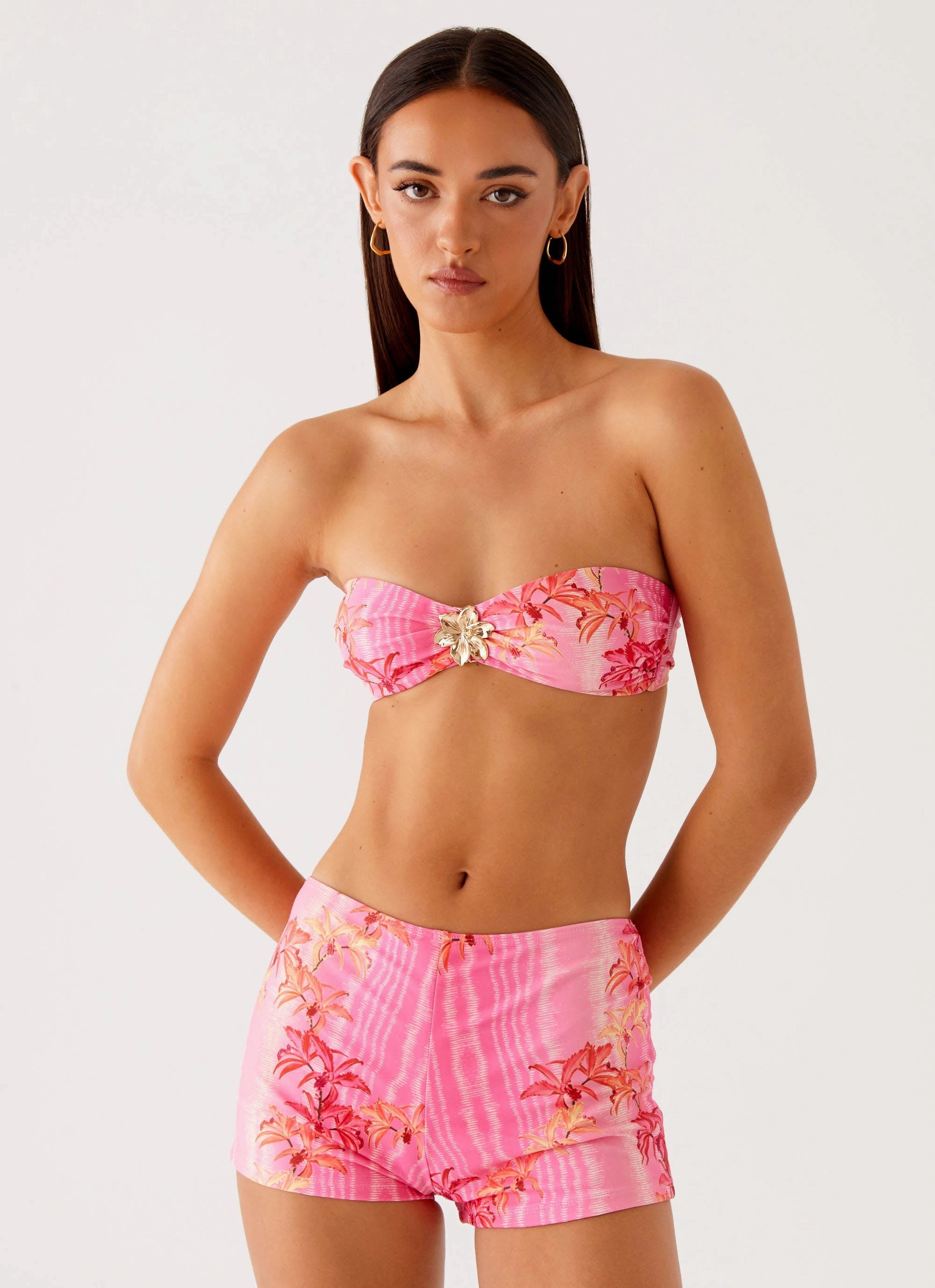 Dynamic Style Tamra Strapless Bikini Top - Tropical Pink Print