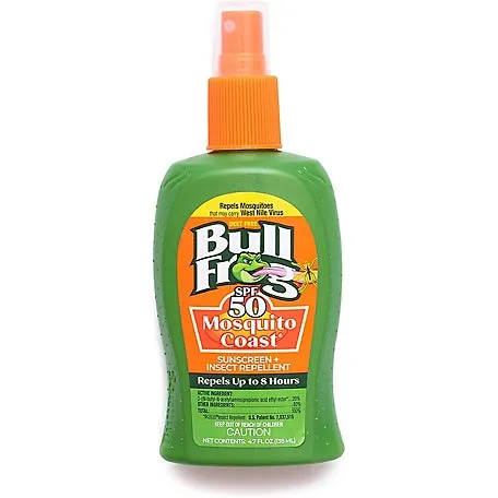 Bullfrog Mosquito Coast Bug Spray Insect Repellent   Sunscreen SPF 50, Pump Spray 4.7 Fl Oz