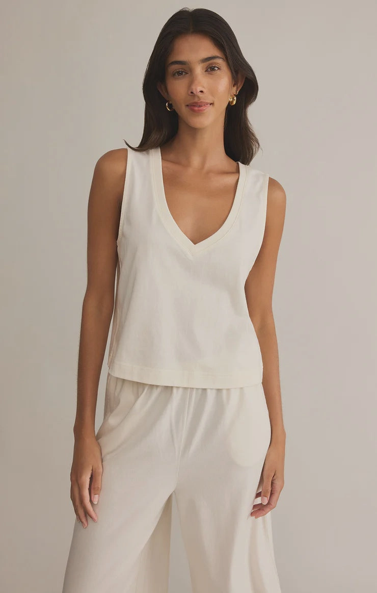 Pocket Reinforcement Sloane V-Neck Tank - Sea Salt (FINAL SALE)