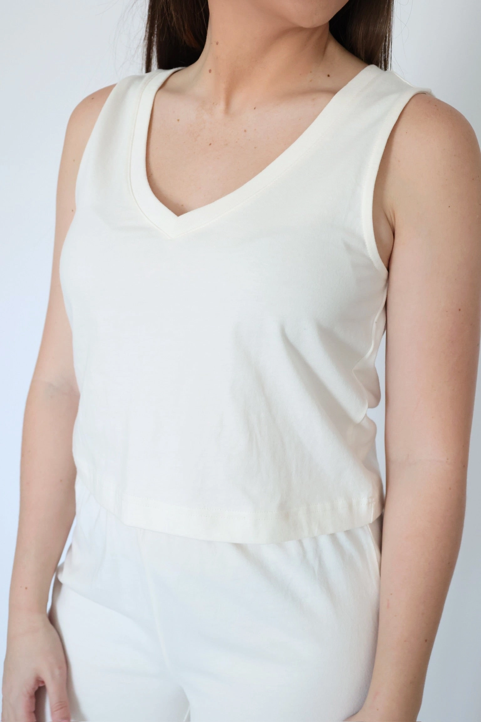 ZeroWasteProduction WeightedHem Sloane V-Neck Tank - Sea Salt (FINAL SALE)