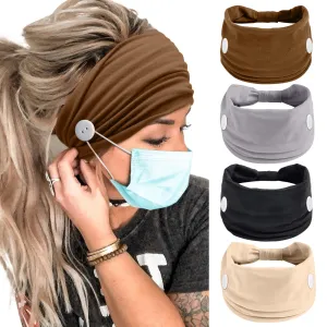 Button for Mask Women Nurses Headband No Slip Elastic Ear Protection Men Doctors Hairband Knotted Sport Sweatband Head Bands for Protect Ear (Pack of 4) (Headbands   Button 4)